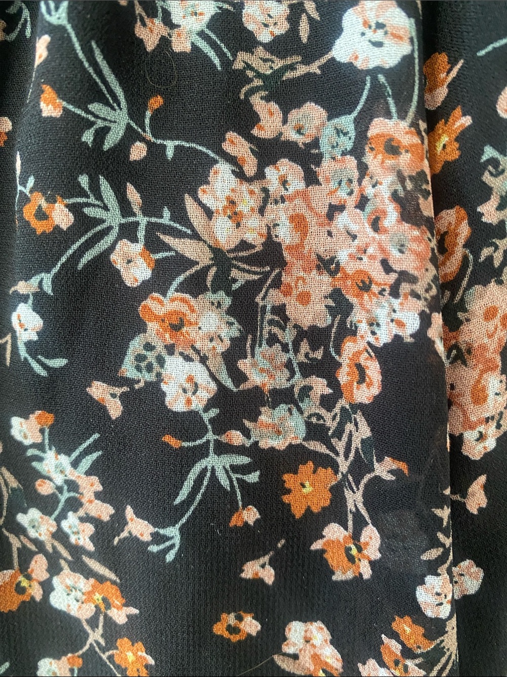 Mikarose Black Babydoll Maxi Dress Peach Floral Print Sz M Smocking Sheer Sleeve - Picture 3 of 13
